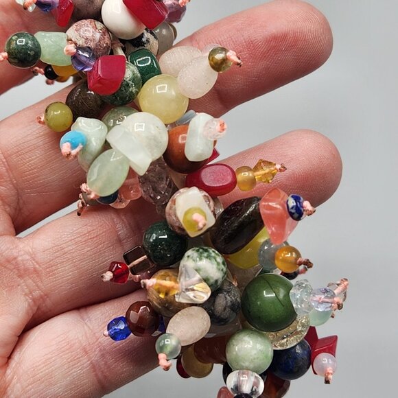 Multicolor Gemstone Bracelet Cluster Chunky Beaded Color Burst Stretchy - Picture 4 of 11